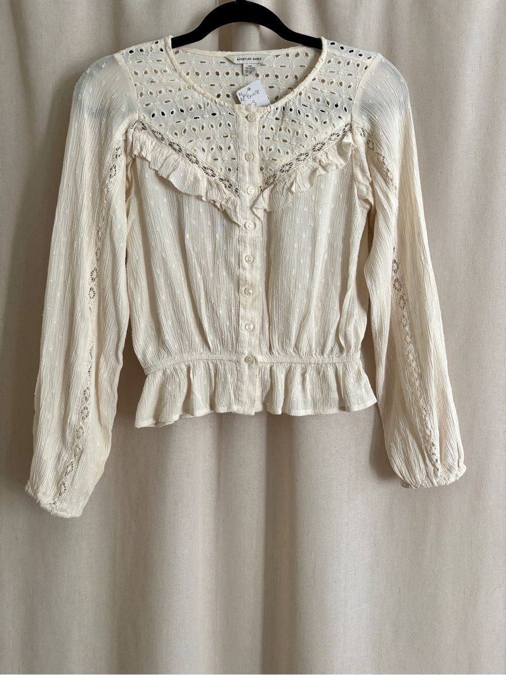 American Eagle Boho Lace-Trim Blouse | Size XXS
